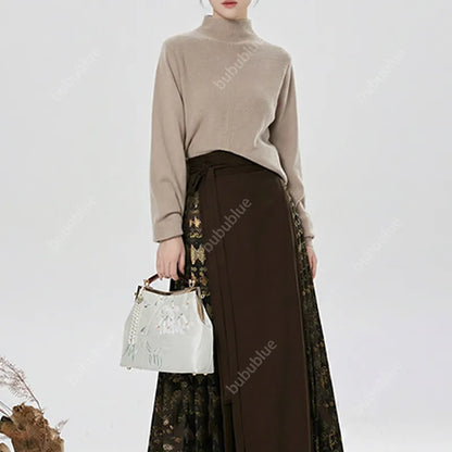 White Pear Blossom Embroidered Kiss Lock Clutch with Pearl Tassel