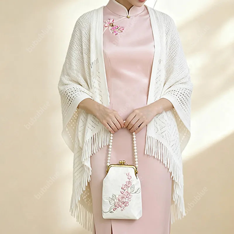 Begonia Embroidery Vintage Crossbody Phone Bag with Kiss Lock