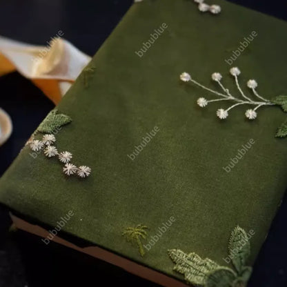 Green Firefly Forest Embroidered Original Handmade Book Sleeve Notebook/Journal (A5/A6)