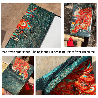 Phoenix Rebirth Embroidered Handmade Book Sleeve Notebook/Journal (A5)
