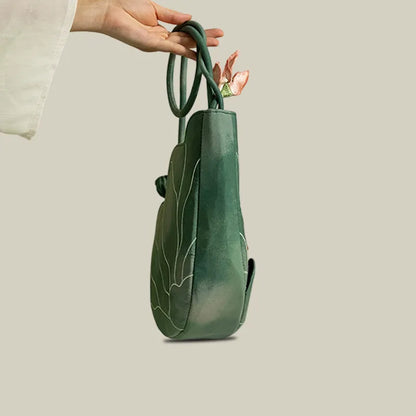 Green Lotus Embroidered Shoulder Bag