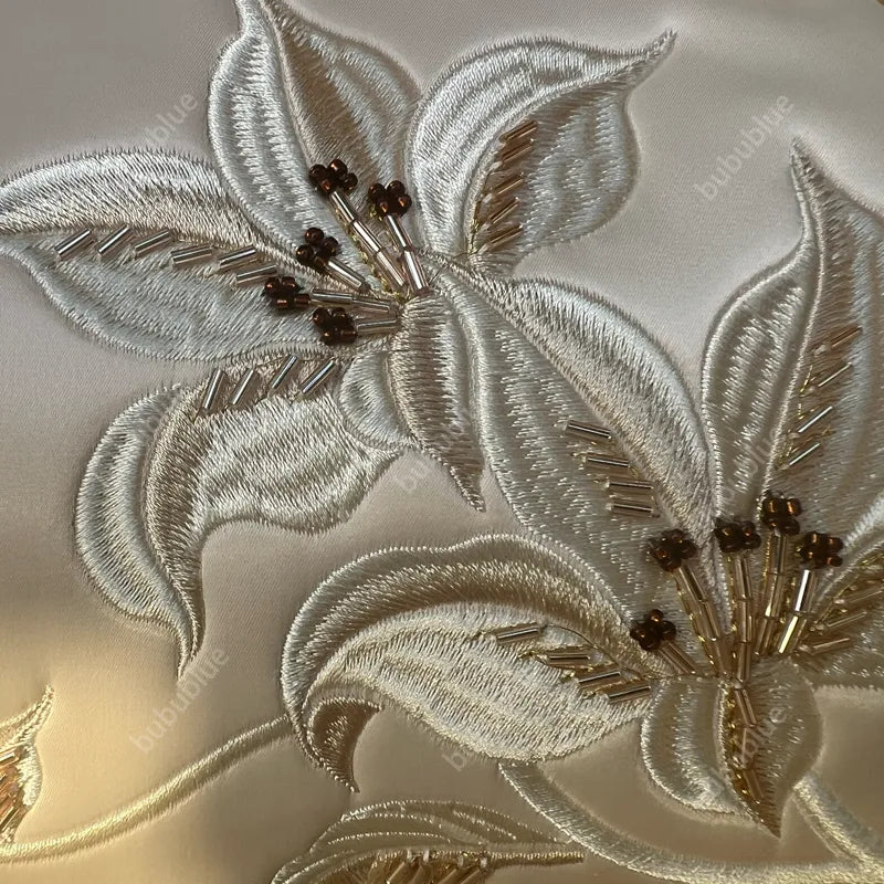 Lily Embroidered Handbag with Pearl Handle