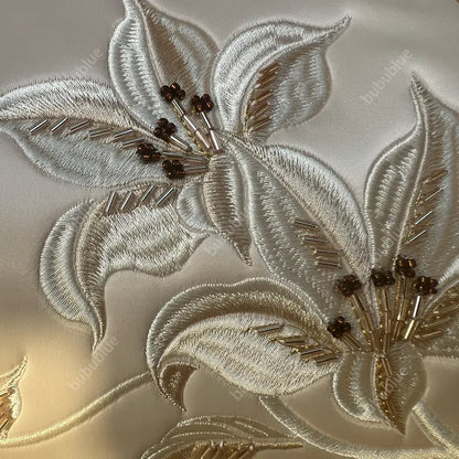 Lily Embroidered Handbag with Pearl Handle