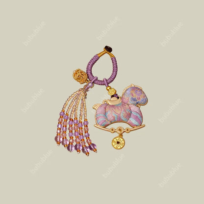 Song Brocade Horse-Shaped Sachet Keychain/Bag Charm With Hollow Aromatherapy Ball
