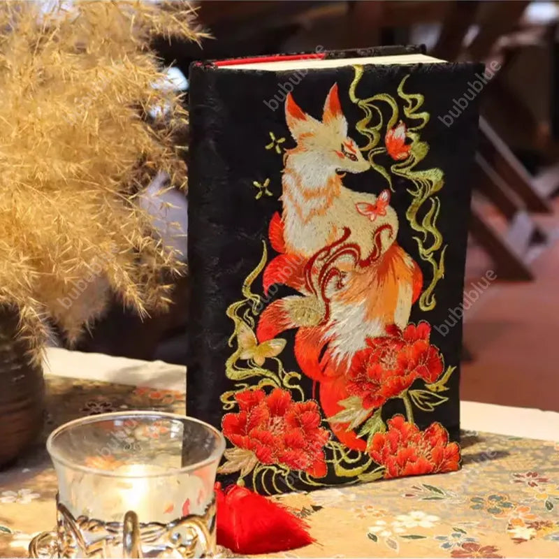 Red Fox Vintage Embroidered Original Handmade Book Sleeve Notebook/Journal (A5)