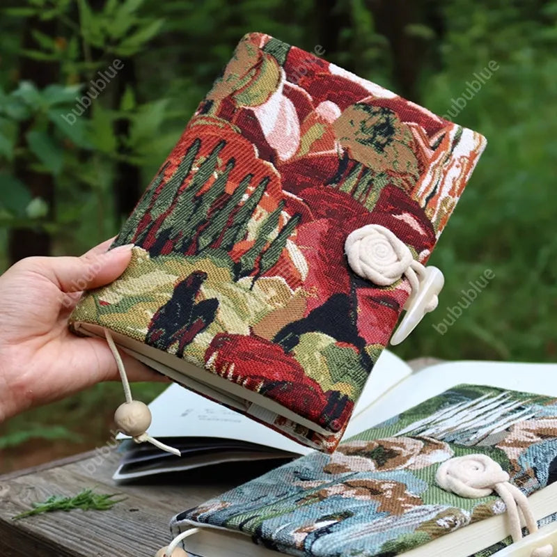 Green Hills Tapestry Vintage Handmade Book Sleeve Notebook/Journal (A5)