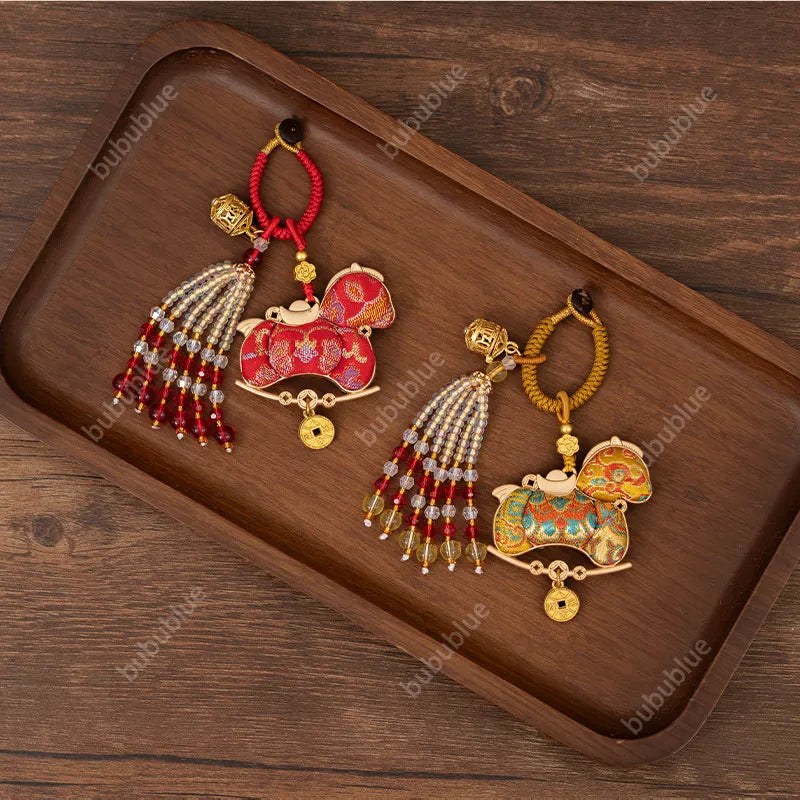 Song Brocade Horse-Shaped Sachet Keychain/Bag Charm With Hollow Aromatherapy Ball