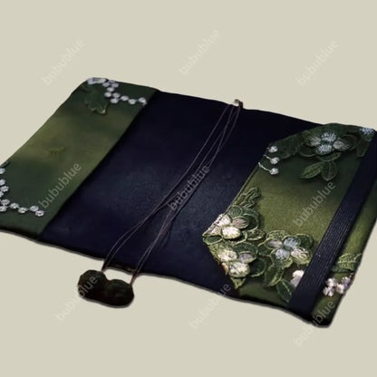 Green Firefly Forest Embroidered Original Handmade Book Sleeve Notebook/Journal (A5/A6)