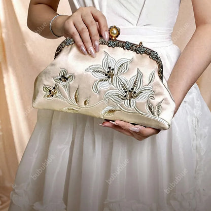 Lily Embroidered Handbag with Pearl Handle