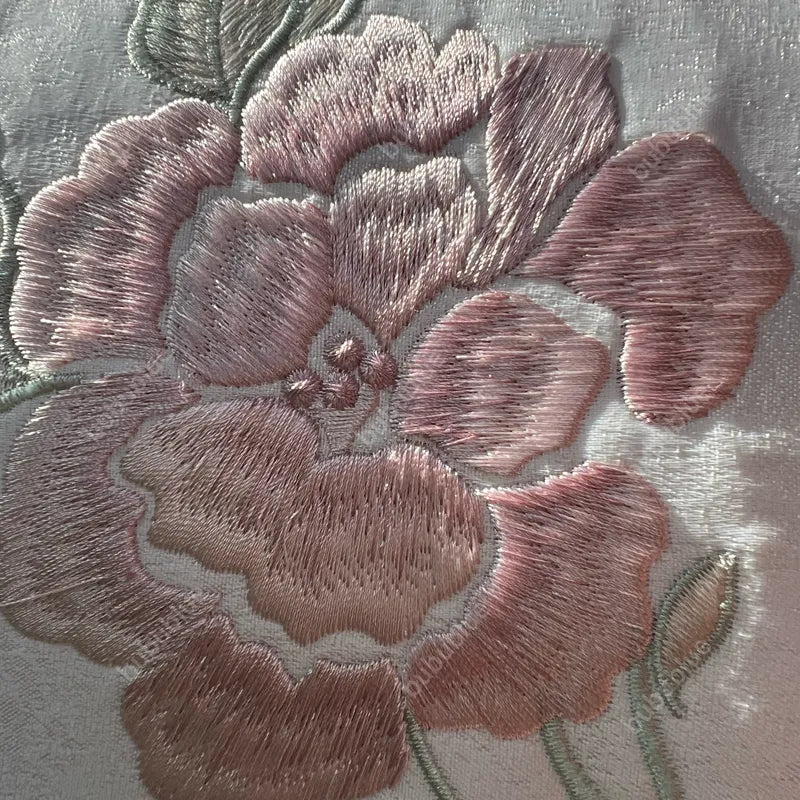 Vintage Begonia Embroidered Shell Satin Handbag with Pearl Chain