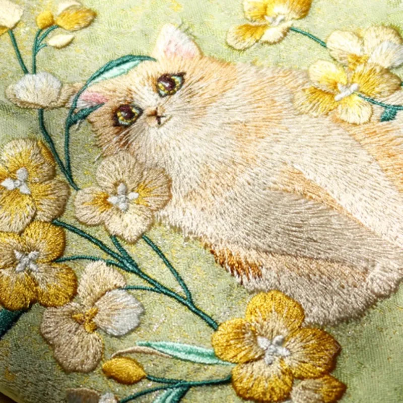 Embroidered Cute Cat Vintage Embroidered Original Handmade Book Sleeve Notebook/Journal (A5)