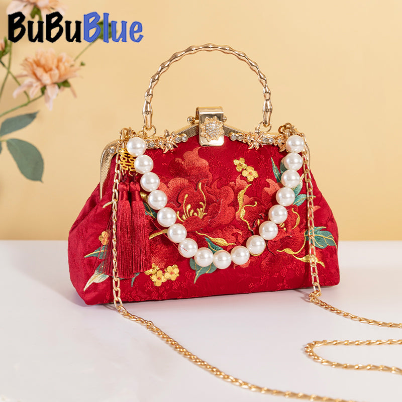 BUBUBLUE Chinese Red Embroidered Handbag Women Bride Wedding Bag With Xiuhe Clothing Wedding Gift