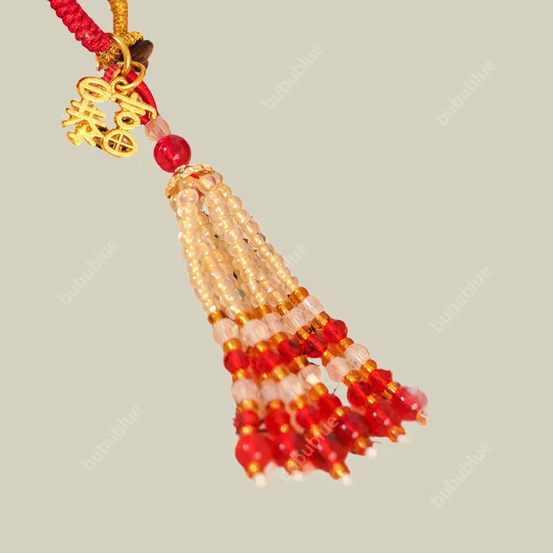 Song Brocade Ingot-Shaped Lucky Sachet Pendant With Rice Bead Tassels