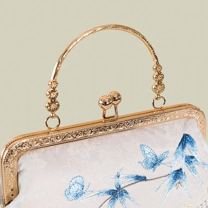 Butterfly Embroidered Tassel White Evening Bag