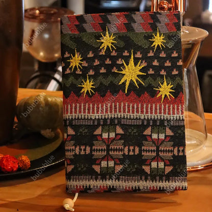 Christmas Starburst Vintage Original Embroidered Handmade Book Sleeve Notebook/Journal (A5/A6)