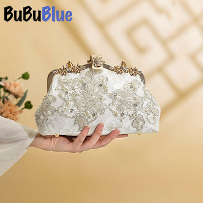 BUBUBLUE White Handbag Elegant Handbag Pearl Chain Clutch Wedding Party Bag