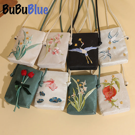 BUBUBLUE Chinese Style Original Embroidered Crossbody Mobile Phone Bag Cheongsam Square Fabric Sling Bag Women