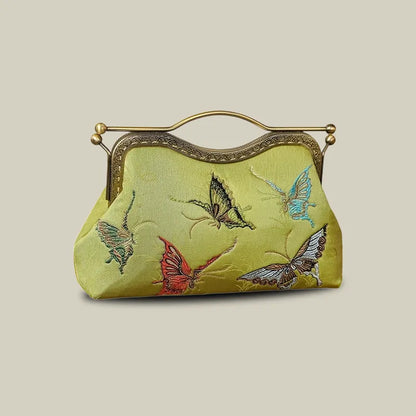 Vintage Butterfly Embroidered Handbag with Metal Kiss-Lock