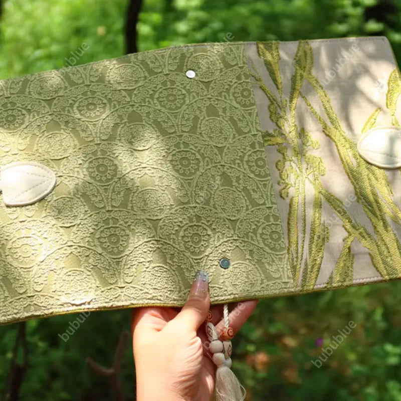 Spring Meadow Green Jacquard Handmade Book Sleeve Notebook/Journal (A5/A6)