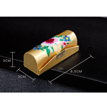 BUBUBLUE Chinese Style Embroidered Satin Lipstick Lipgloss Storage Box Creative Makeup Box Touch-Up Box With Mirror