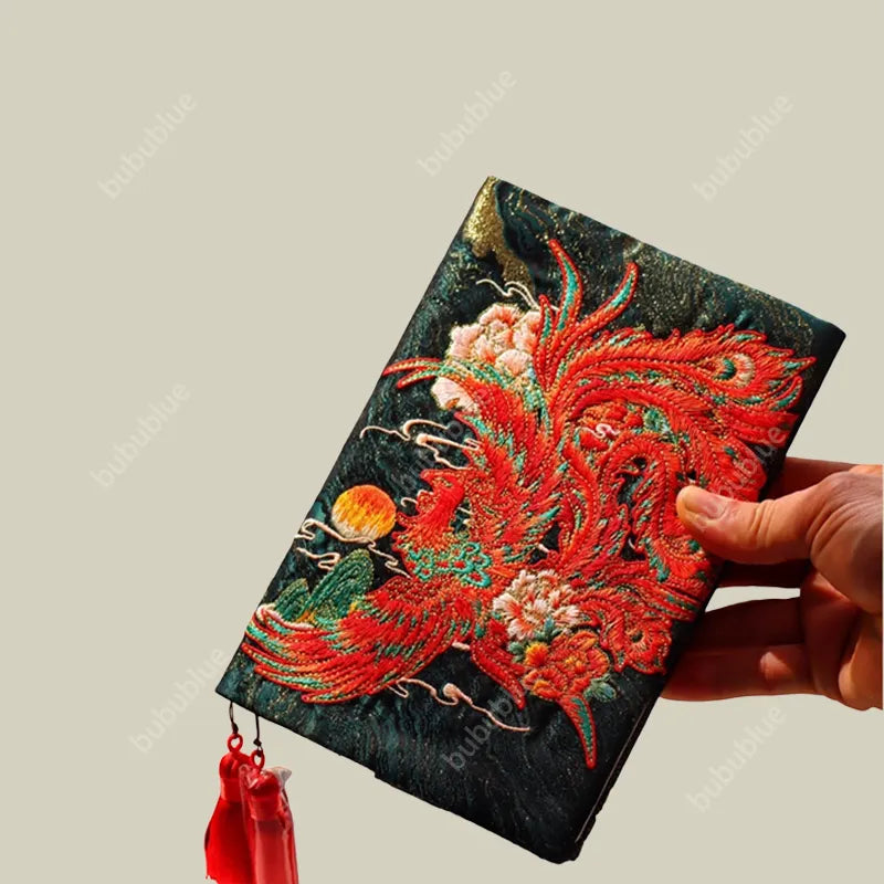 Phoenix Rebirth Embroidered Handmade Book Sleeve Notebook/Journal (A5)