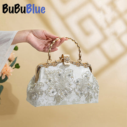 BUBUBLUE White Handbag Elegant Handbag Pearl Chain Clutch Wedding Party Bag