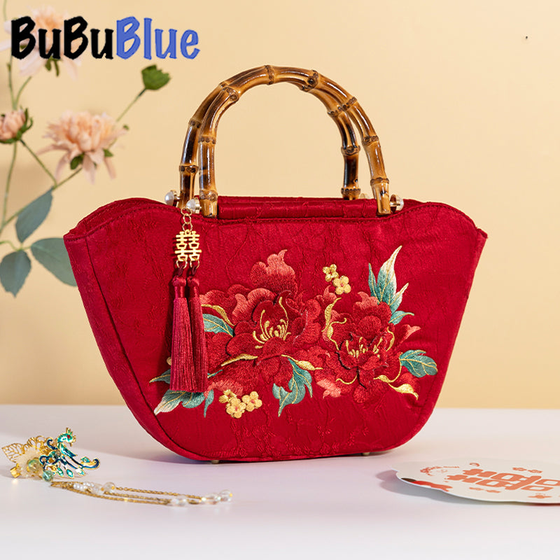 BUBUBLUE Chinese Red Embroidered Handbag Women Bride Wedding Bag With Xiuhe Clothing Wedding Gift