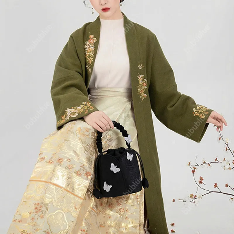 Black Butterfly Embroidered Vintage Bucket Bag Crossbody