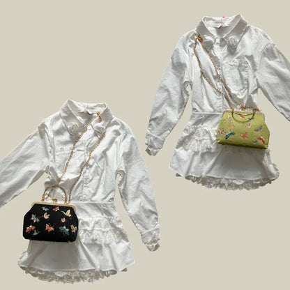 Butterfly Garden Embroidered Handbag with Vintage Metal Kiss-Lock