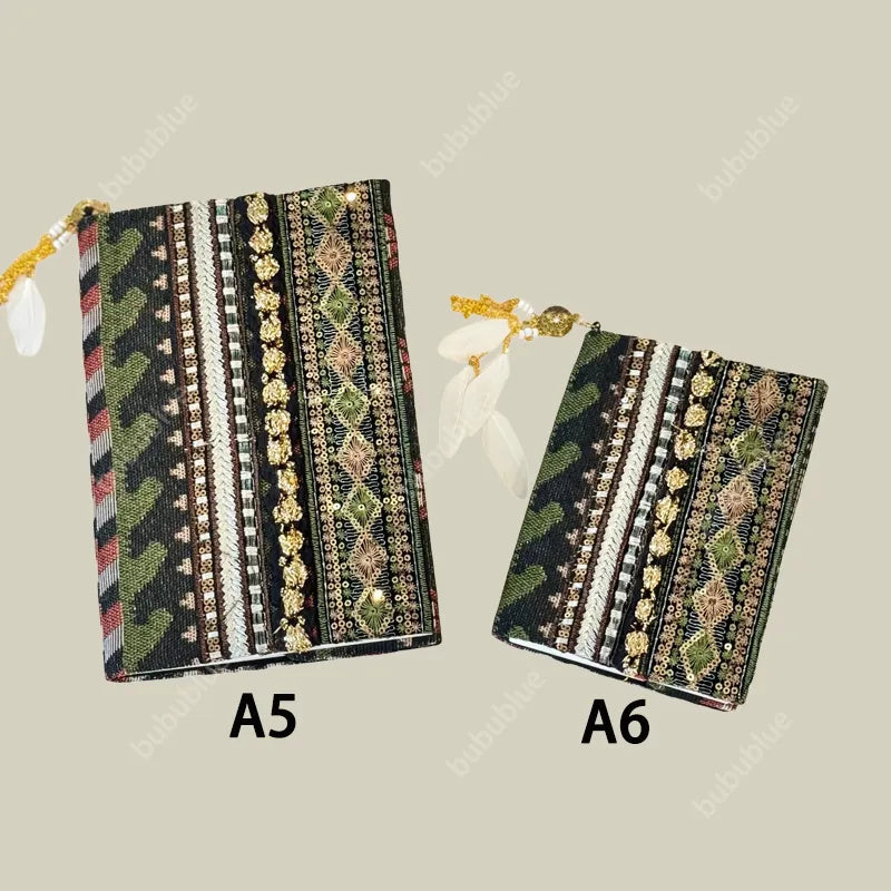 Forest Tribal Embroidered Vintage Original Handmade Book Sleeve Notebook/Journal (A5/A6)