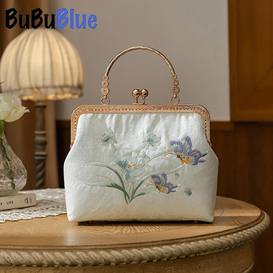 BUBUBLUE Chinese Style Butterfly Embroidered Vintage Handbag Square Cheongsam Handbag With Crossbody Chain