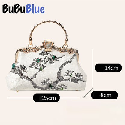 BUBUBLUE Cheongsam Handbag Pearl Chain Dinner Clutch Wedding Party Bag