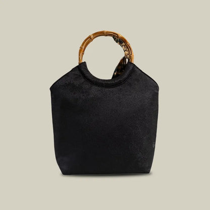 Floral Embroidered Tote Bag with Bamboo Handle & Silk Scarf