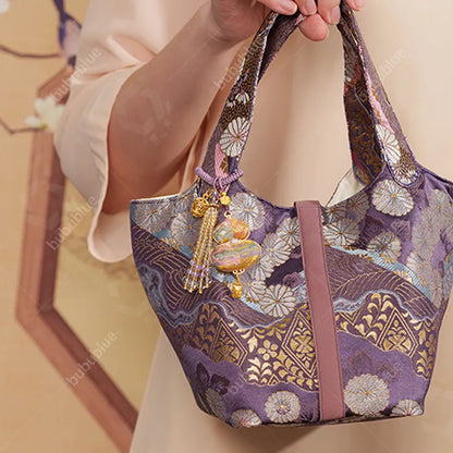 Song Brocade Gourd-Shaped Keychain Pendant With A Hollowed-Out Aromatherapy Ball