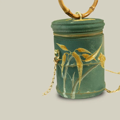 Cicada Song Embroidered Green Mini Bucket Bag