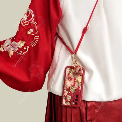 Song Brocade Lucky Cat Charm Bag Pendant with Beads