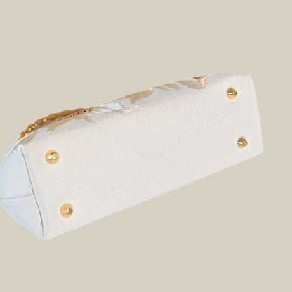 Lily Embroidered Pearl Chain Handbag with Metal Handle
