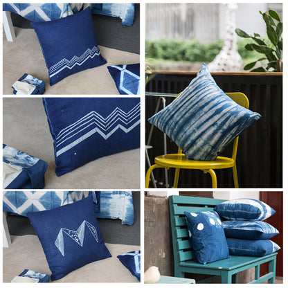 BUBUBLUE Plant Indigo Dyeing Handmade Pillow Case Cotton Sofa Square Cushion Cover