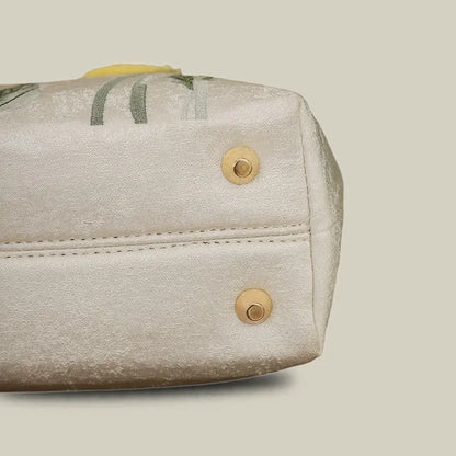 Calla Lily Embroidered Tote Bag with Vintage Green Acrylic Handle