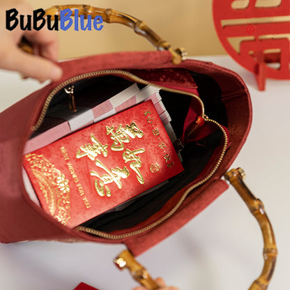 BUBUBLUE Cheongsam Tote Bag Women Large Capacity Embroidered Bridal Wedding Handbag