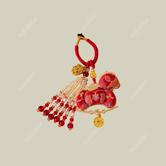 Song Brocade Horse-Shaped Sachet Keychain/Bag Charm With Hollow Aromatherapy Ball