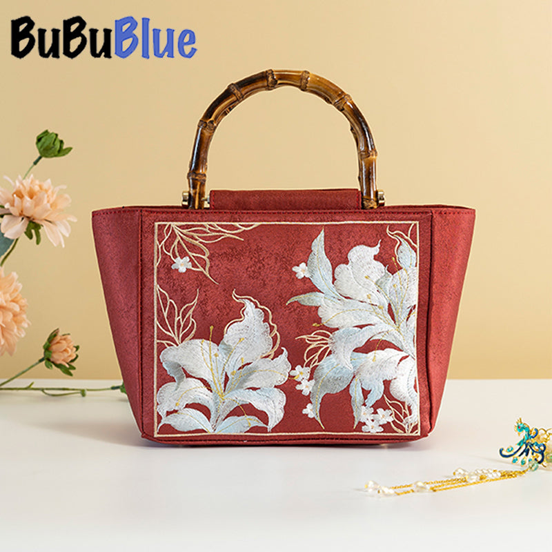 BUBUBLUE Cheongsam Tote Bag Women Large Capacity Embroidered Bridal Wedding Handbag