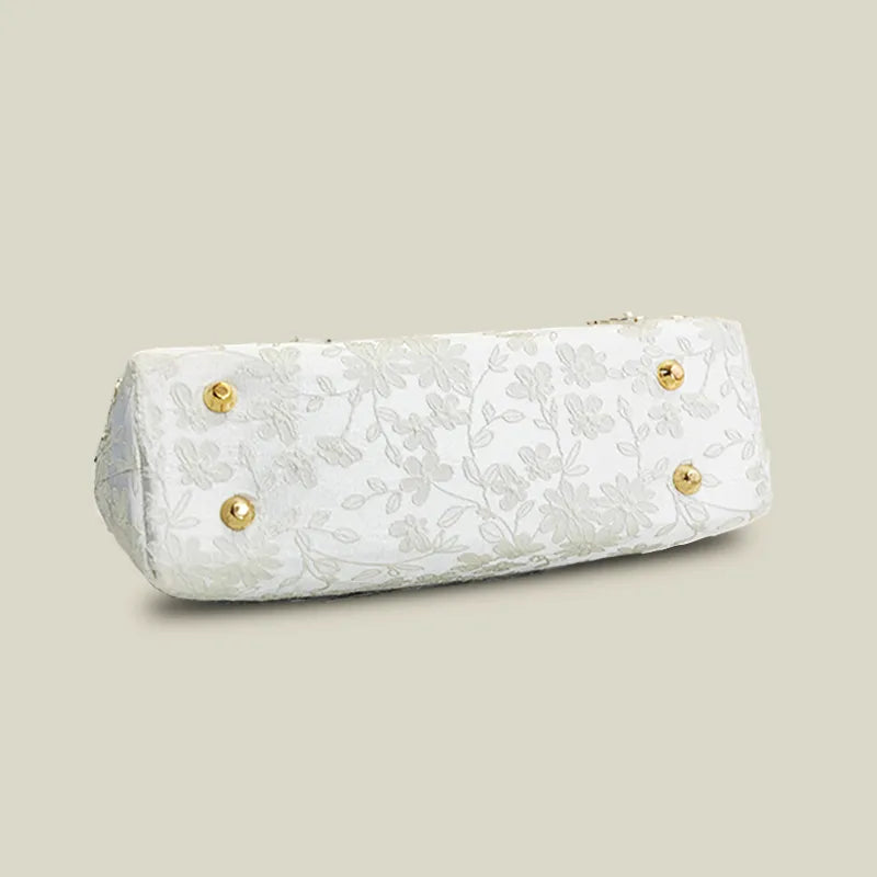 White Floral Embroidery Evening Handbag