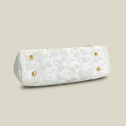 White Floral Embroidery Evening Handbag