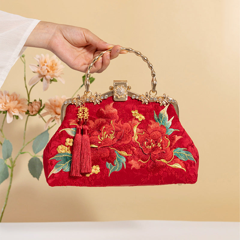 BUBUBLUE Chinese Red Embroidered Handbag Women Bride Wedding Bag With Xiuhe Clothing Wedding Gift