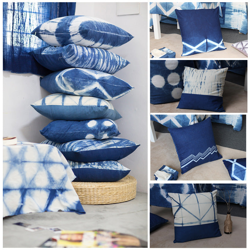 BUBUBLUE Plant Indigo Dyeing Handmade Pillow Case Cotton Sofa Square Cushion Cover