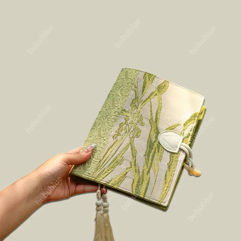 Spring Meadow Green Jacquard Handmade Book Sleeve Notebook/Journal (A5/A6)