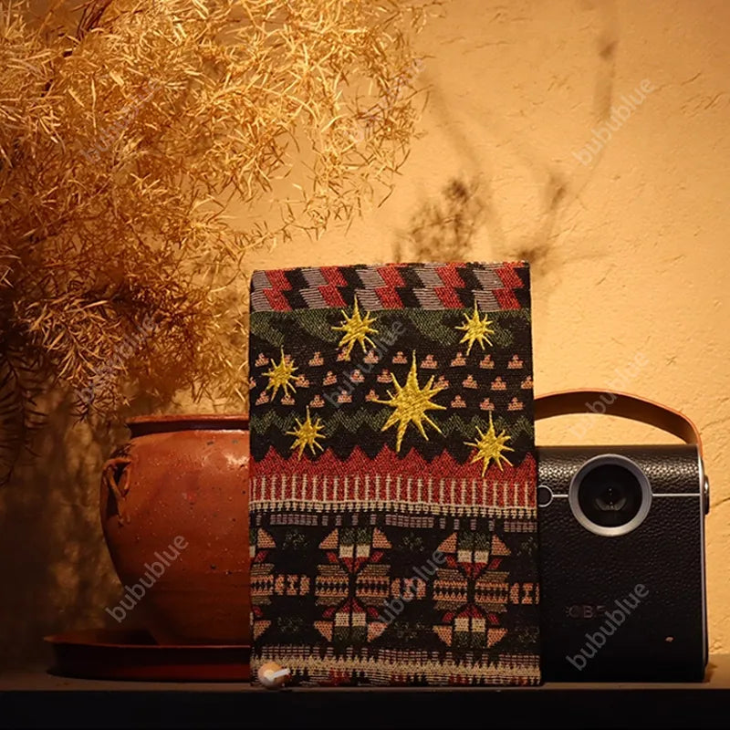 Christmas Starburst Vintage Original Embroidered Handmade Book Sleeve Notebook/Journal (A5/A6)