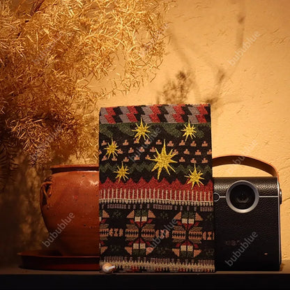 Christmas Starburst Vintage Original Embroidered Handmade Book Sleeve Notebook/Journal (A5/A6)