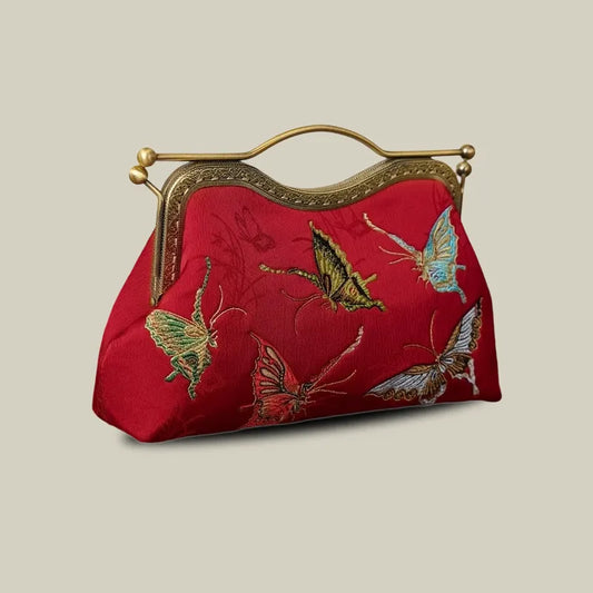 Vintage Butterfly Embroidered Handbag with Metal Kiss-Lock